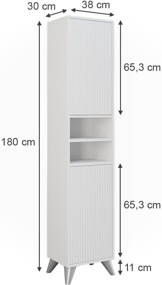 RFWR® Hoge Badkamerkast Wit 38 x 180 cm met 2 Deuren