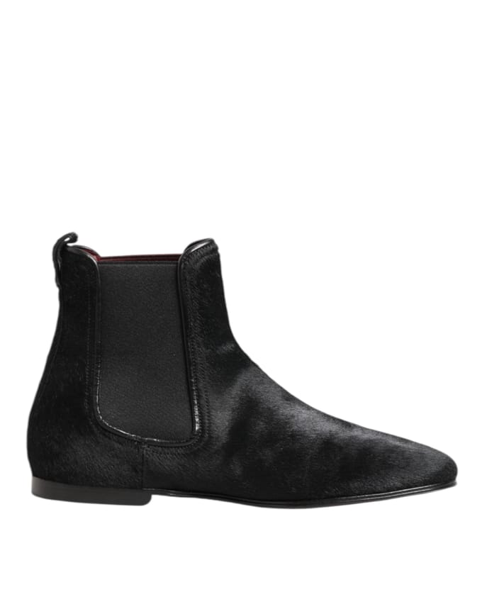 Dolce & Gabbana Zwarte Leren Bont Heren CHELSEA Boots Schoenen