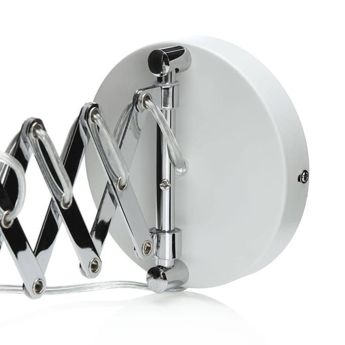 Reality Leuchten Wandlamp Scissor, wit, metaal, stekker, accordeon
