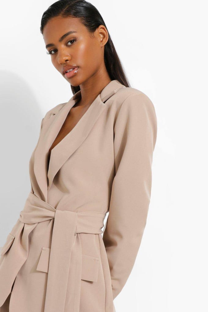 boohoo Dames Obi Tie Taille Op Maat Gemaakte Blazer | Camel | Maat: 44