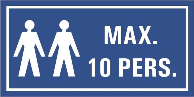 Maximaal 10 personen tekststicker 150 x 75 mm