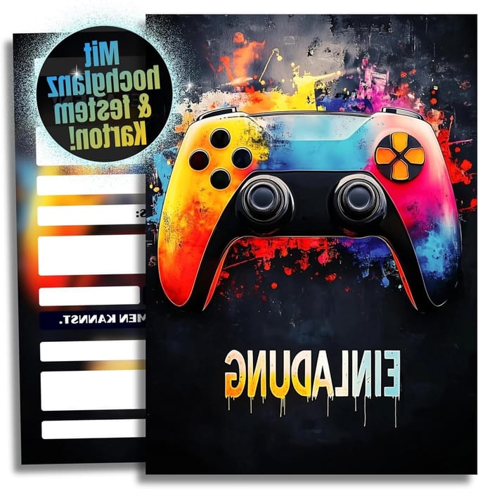 Uitnodigingskaarten - Feestkaarten - Verjaardag Vieren - Gaming Thema - 12 Stuks DIN A6 - Controller