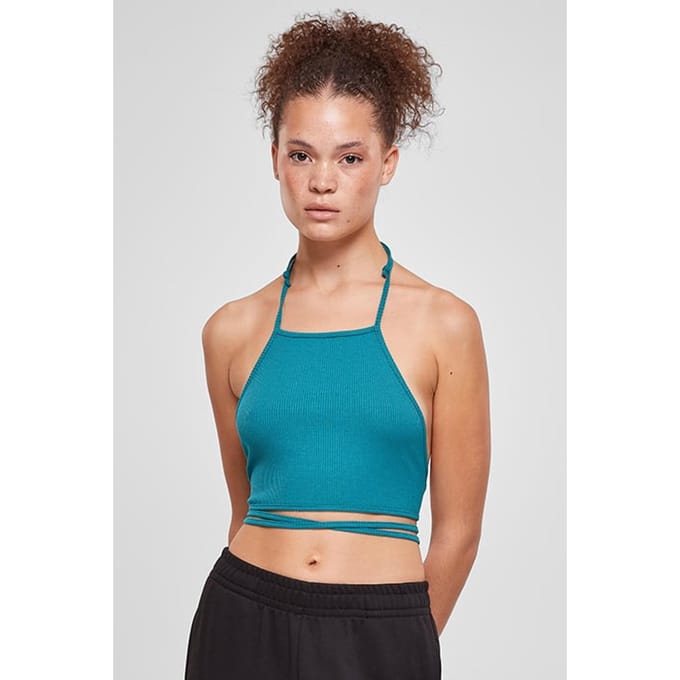 Urban Classics - Rib Trapeze Crop top - L - Blauw