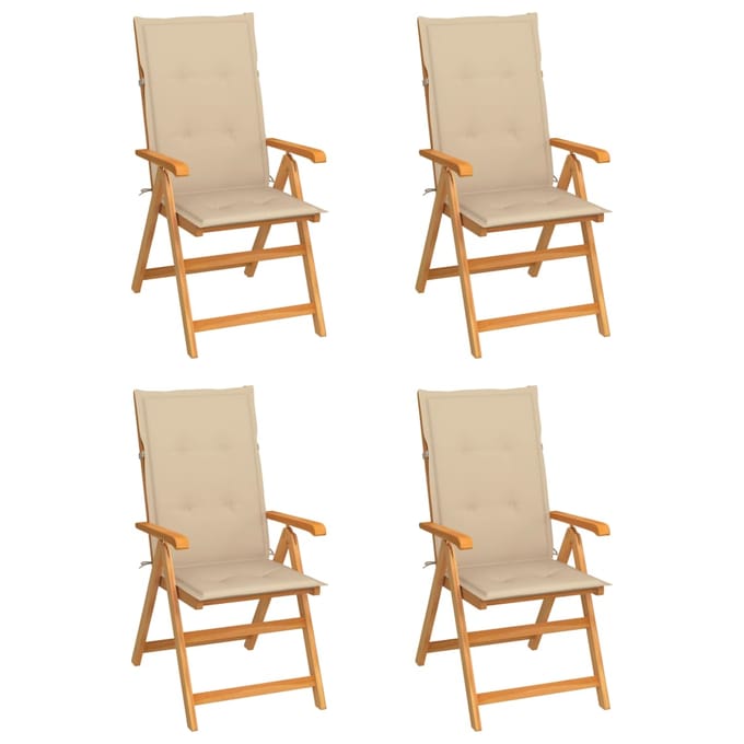 vidaXL - Inklapbare - stoelen - 4 - st - met - beige - kussens - massief - teakhout