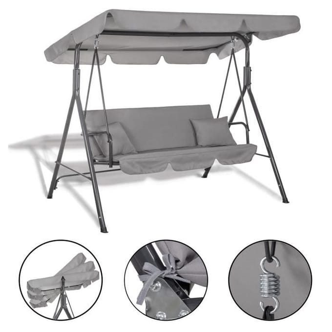 Springos - Schommelbank Luna - 3-zits - Grijs - 170 x 110 x 150 cm