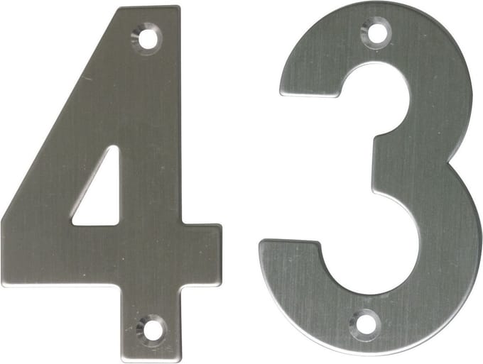 AMIG Huisnummer 43 - massief Inox RVS - 10cm - incl. bijpassende schroeven - zilver