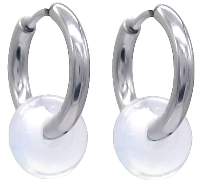 Oorringen met Steen - RVS - 16 mm - Zilverkleurig - Witte Opaal