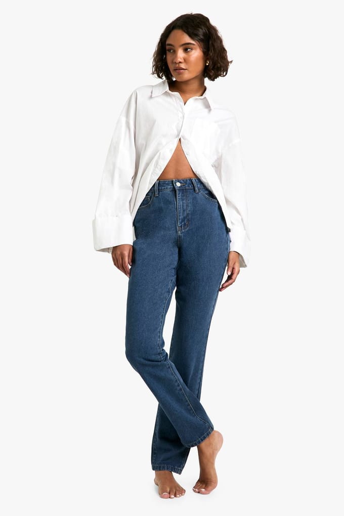 boohoo Dames Tall Basics Hoge Taille Mom Jeans | Mid Blue | Maat: 8/36L