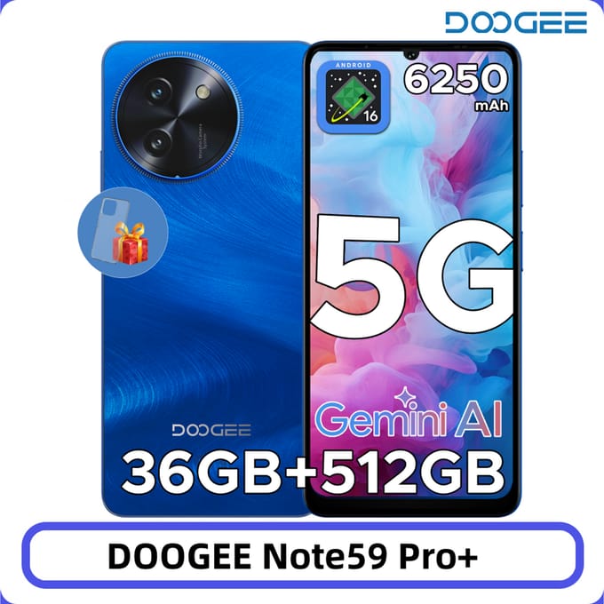 Doogee Note59 Pro+ 5G - Android 15 Smartphone, 6.75" 120Hz scherm, 12GB RAM, 512GB opslag, 6250mAh batterij, Global Version, telefoon met NFC 12GB