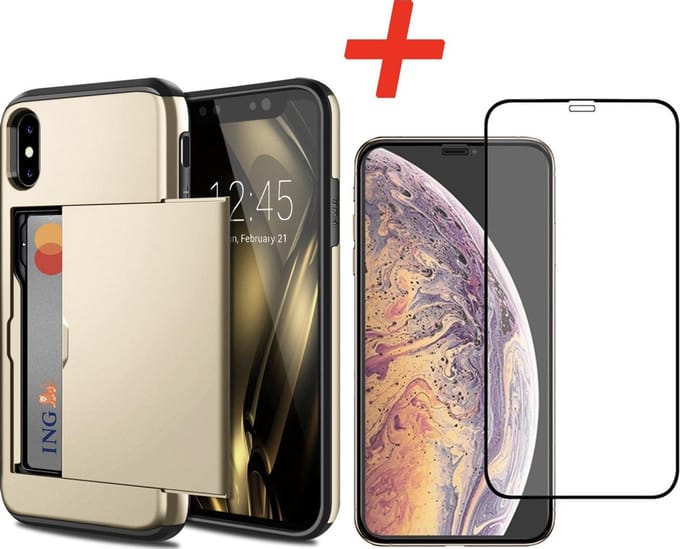 Geschikt voor Apple iPhone XS Max Backcover | Goud | Pasjeshouder
