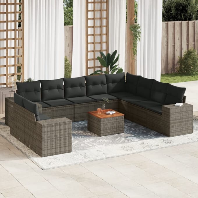 vidaXL - 11-delige - Loungeset - met - kussens - poly - rattan - grijs