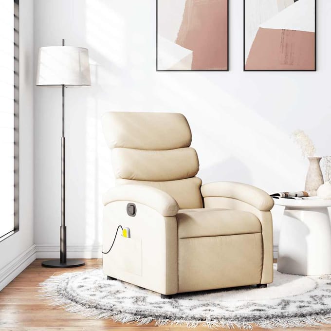vidaXL - Massagestoel - met - crèmekleurige - stof