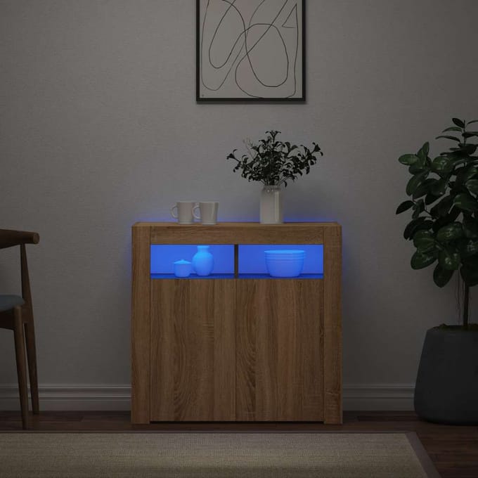 vidaXL - Dressoir - met - LED-verlichting - 80x35x75 - cm - sonoma - eikenkleurig