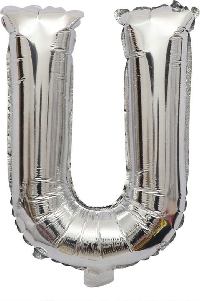Folieballon / Letterballon Zilver - Letter U - 41cm
