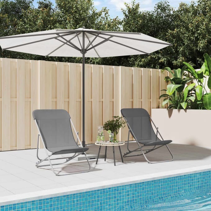 vidaXL - Strandstoelen - 2 - st - textileen - en - gepoedercoat - staal - grijs