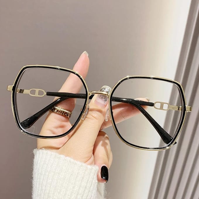 Vintage Vierkant Metalen Glitters Frame Leesbril Dames Oversized Optisch Anti Blauw Licht Op Sterkte Bril 2