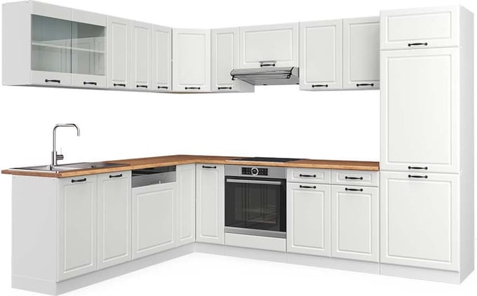 Vicco Hoekkeuken R-Line, Wit Landhuis/Wit, 287 x 227 cm, WB Eik