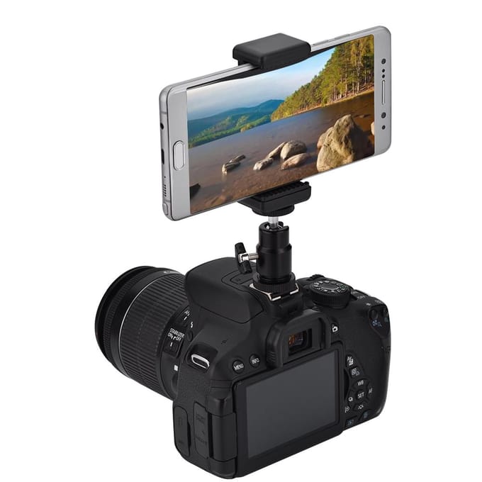 Support de téléphone Pince Adaptateur de montage trépied avec rotule 360 pour iPhone Samsung gray