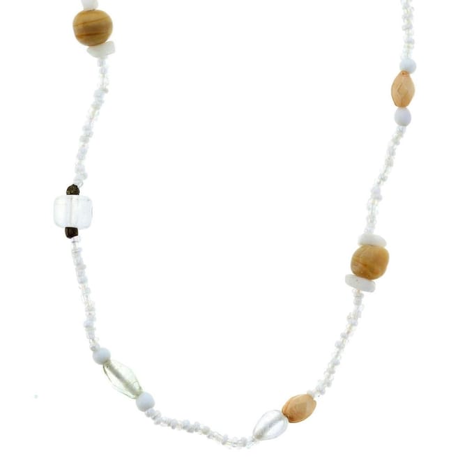 Behave - Lange ketting met witte en beige kralen - 122 cm