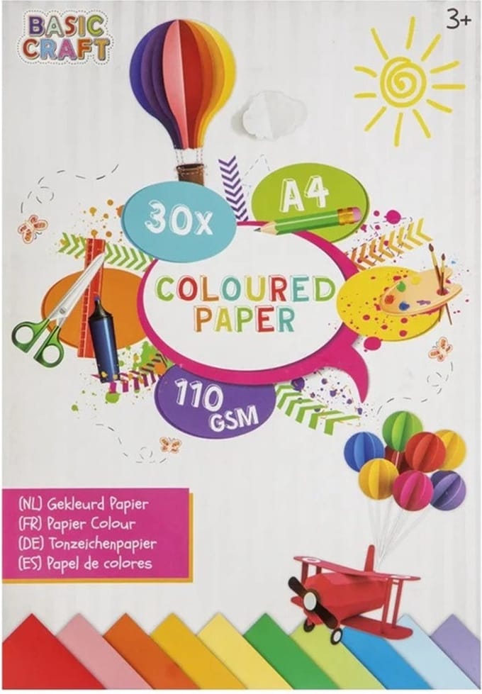Gekleurd papier - 30x vellen - A4-formaat - knutselpapier/tekenpapier
