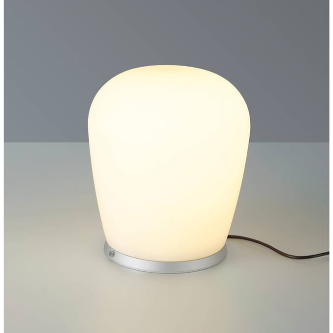 Bopp LED tafellamp Cara, aluminiumkleurig, Ø 18 cm, glas