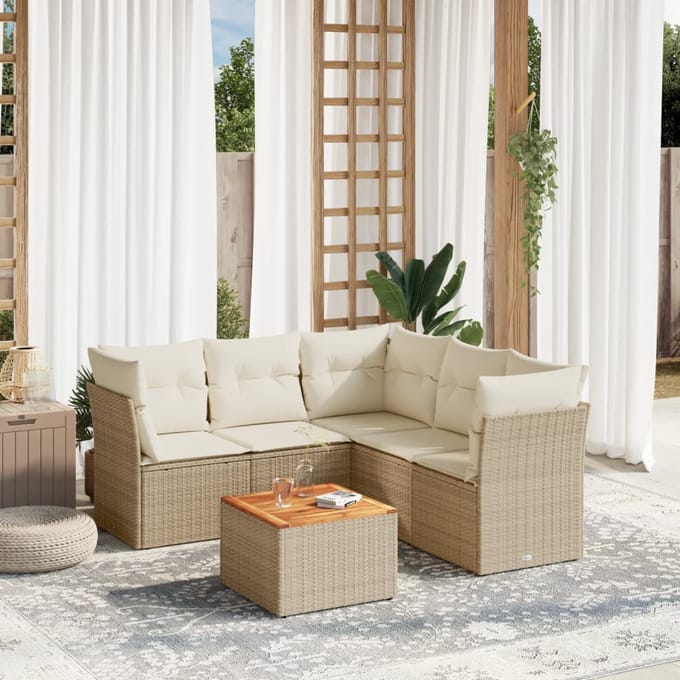 vidaXL - 6-delige - Loungeset - met - kussens - poly - rattan - beige