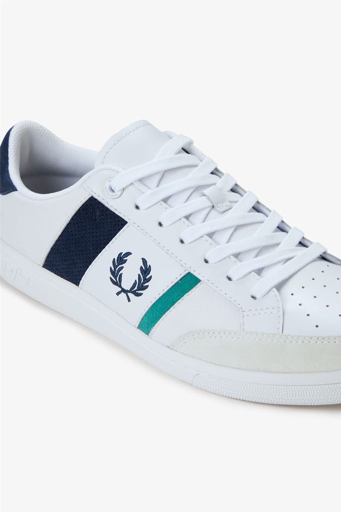 Fred Perry B725 Lederen Suede Heren Sneakers Wit/Navy/Mint