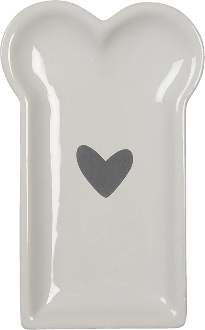 Clayre & Eef Ontbijtbord 10x17 cm Wit Zwart Keramiek Hart Bord