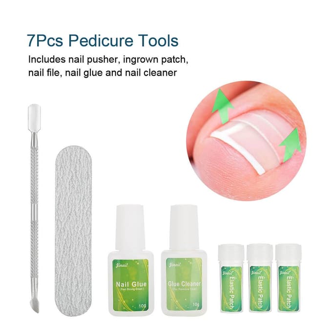 7 Pièces Pédicure Ongle Incarné Correction Récupération Ensemble d'Outils Pousse-Cuticules Patch Ongle Incarné white
