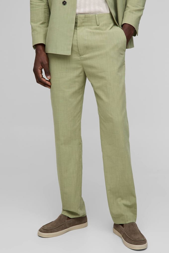 Straight Fit Linen Blend Trouser | Sage | Size 40
