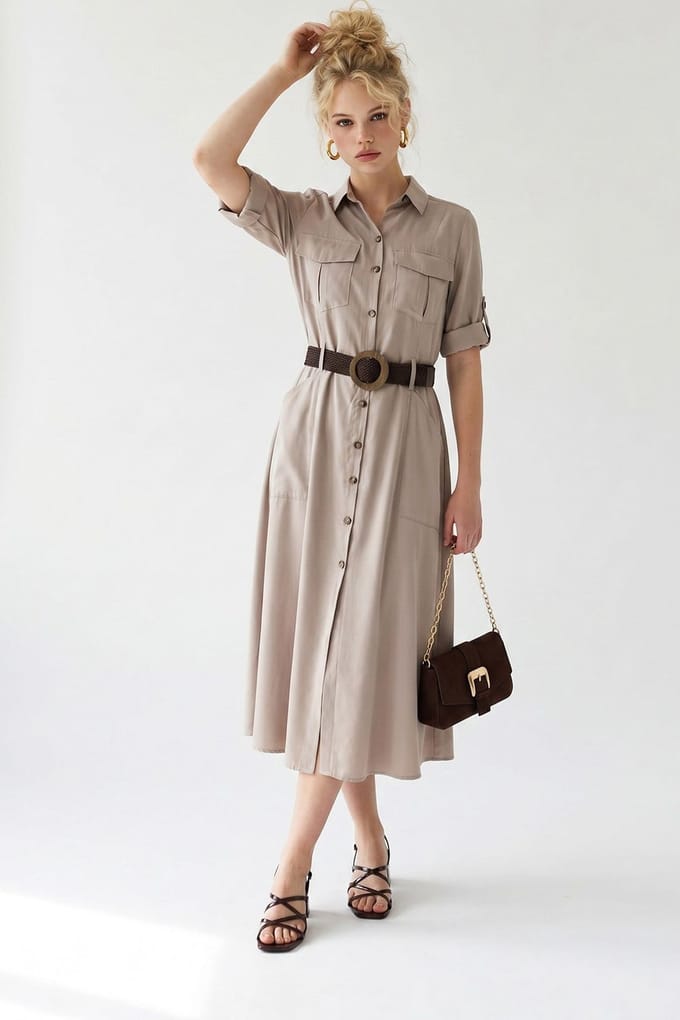 Geveste Midi Overhemdjurk