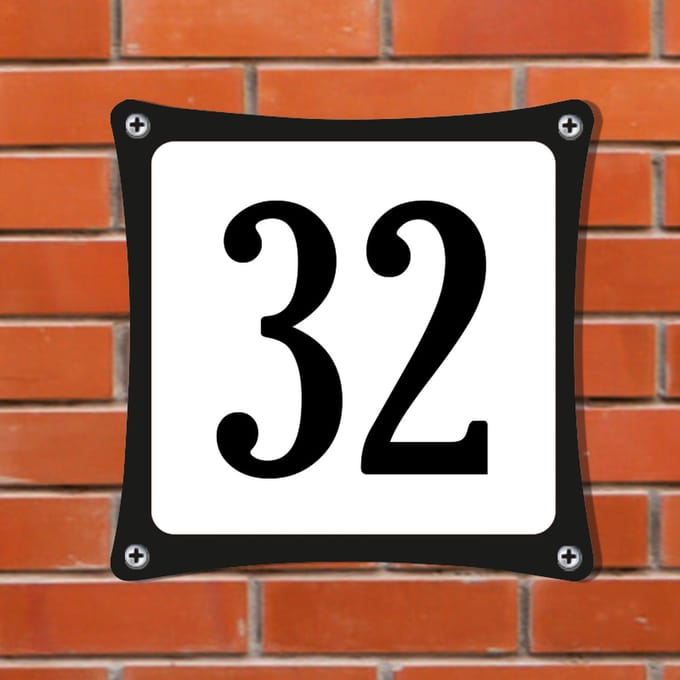 Decoporta Huisnummerbord Emaille-Look - Nummer 32 - Standaard - 10 x 10 cm | incl. schroeven
