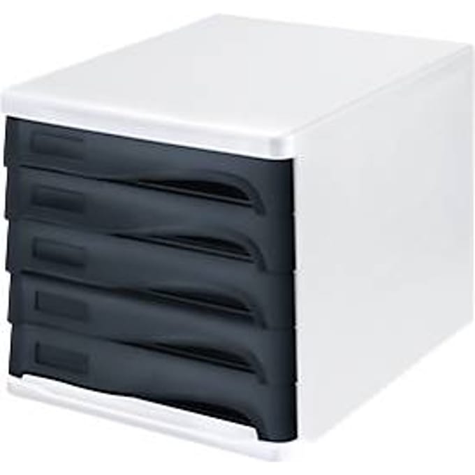 helit ladebox, 5 laden, A4, polypropeen, behuizing wit/schuiflade zwart