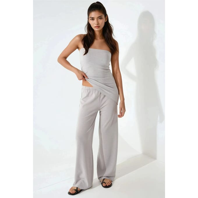 Gestructureerde Straploze Top & Broek Twee Stuks Set