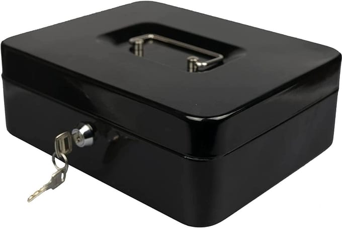 10 inch zwart stalen petty kassa geldhouder met sleutel