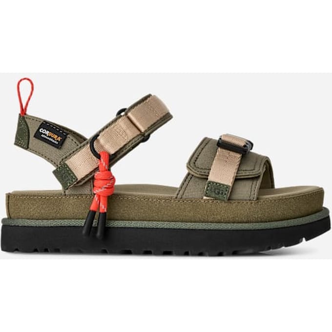 UGG® Goldenstar Wildwood Sandal in Green, Size 6, Suede/Polyester