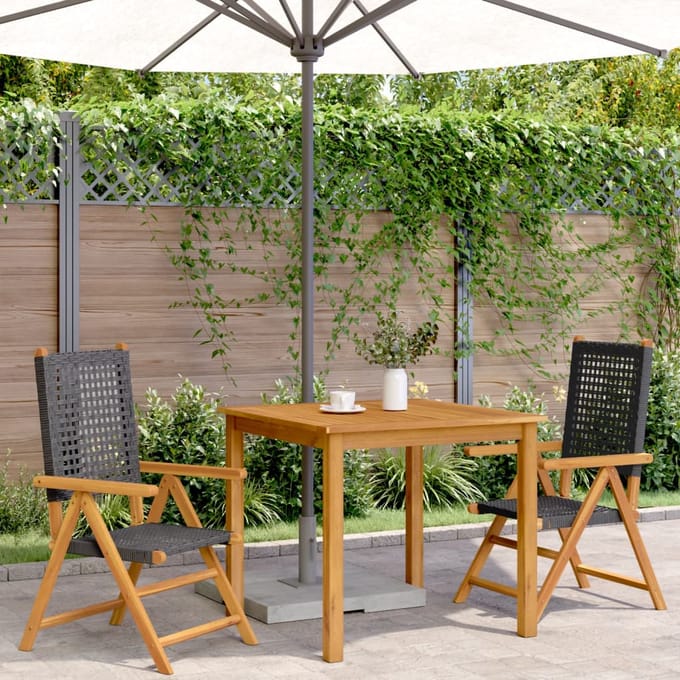 vidaXL - Opklapbare - stoelen, - 2 - stuks, - zwart, - massief - acaciahout - en - polyrotan.