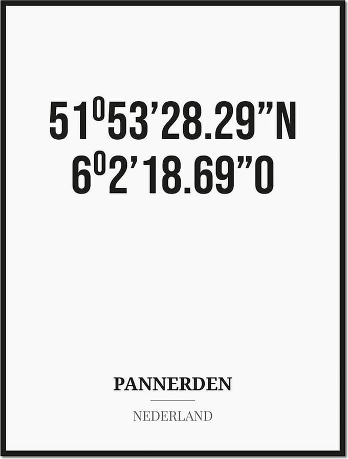 Poster/kaart PANNERDEN met coördinaten