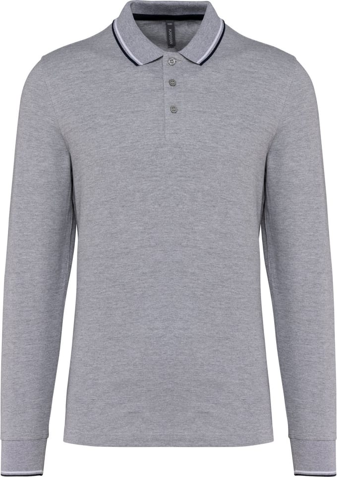 Kariban Heren polo van piquétricot met lange mouwen K280 - Oxford Grey / Navy / White - S