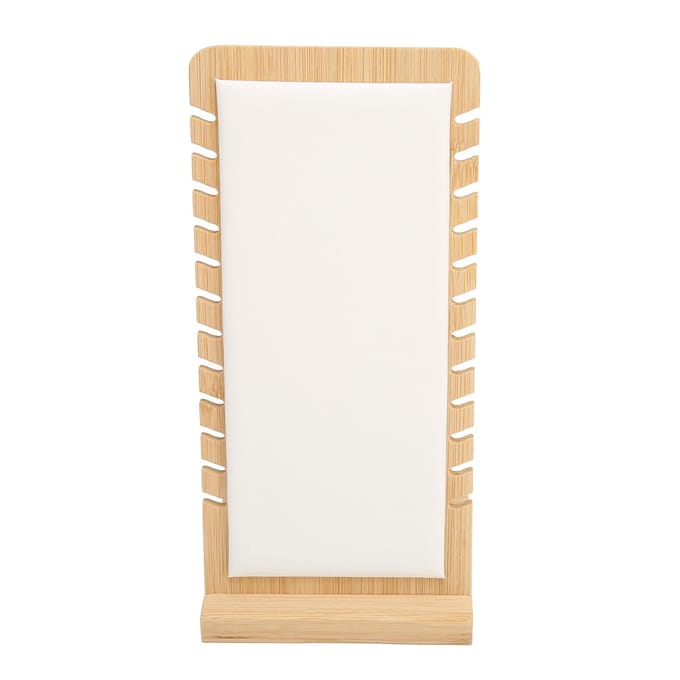Présentoir à Colliers en Bambou à 12 Fentes Panneau PU Blanc Vertical Autoportant Porte-Bijoux beige