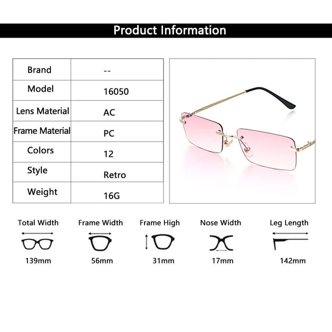 Mode Rechthoek Randloos Dames Zonnebril Retro Gegradueerd Bril UV4 Bril Luxe Design Mode Zonnebril