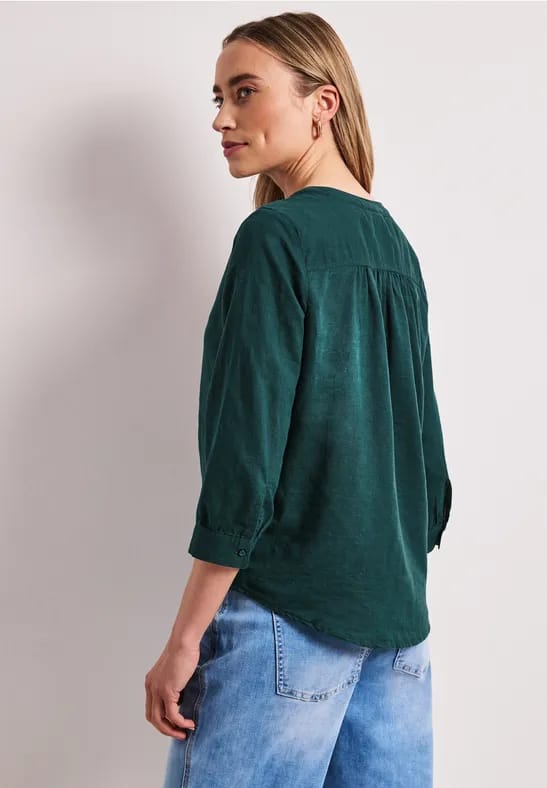 Blouse met gespleten hals van linnenmix