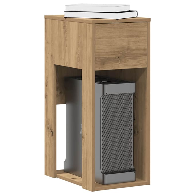 vidaXL - Computertorenstandaard - met - lade - 30x44x74 - cm - artisanaal - eiken