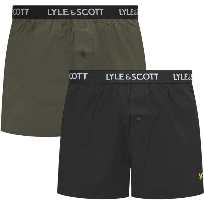 Lyle & Scott Heren Geweven Boxershorts (Set van 2) (Kever/Zwart)