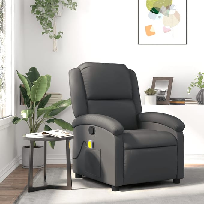 vidaXL - Massagestoel - van - echt - leer, - grijs