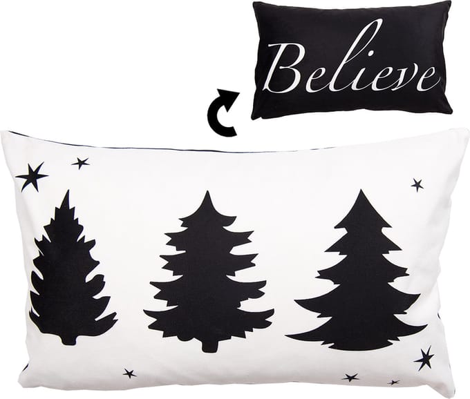 Clayre & Eef Kussenhoes 30x50 cm Wit Zwart Polyester Kerstboom