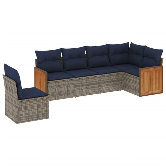 vidaXL - 6-delige - tuinbankset - met - kussens, - grijs - polyrotan