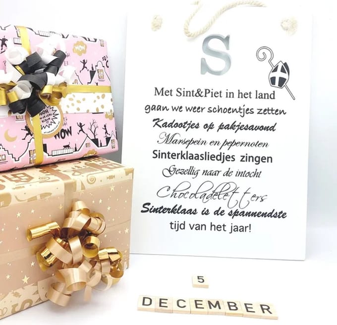 Sinterklaas Tekstbord - Hout - 26 x 35 cm - Ophangbaar - Cadeau