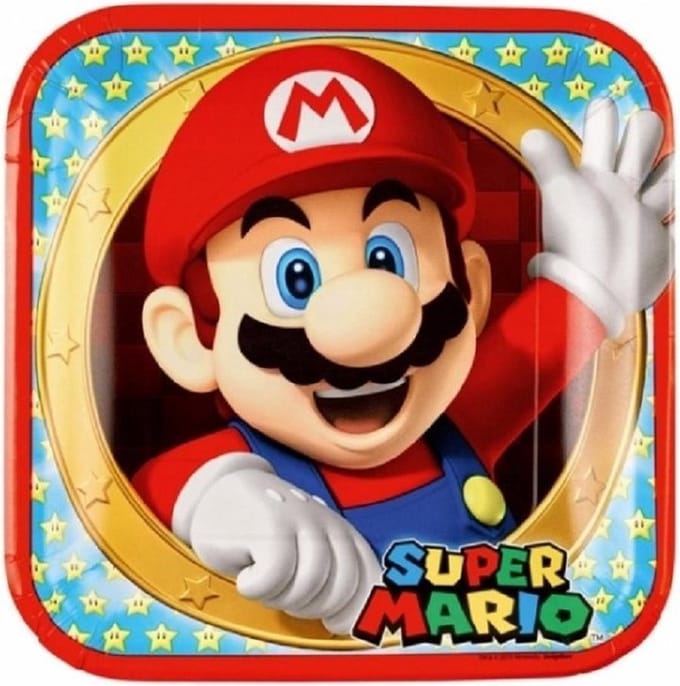 Super Mario thema verjaardag eet bordjes - 16x - Karton - kinderfeestje feestartikelen