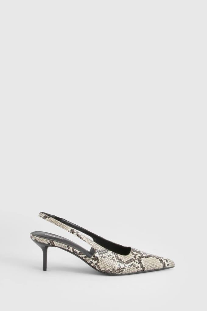 boohoo Dames Slangenleer Low Stiletto Slingback Pumps | Snake | Maat: 8